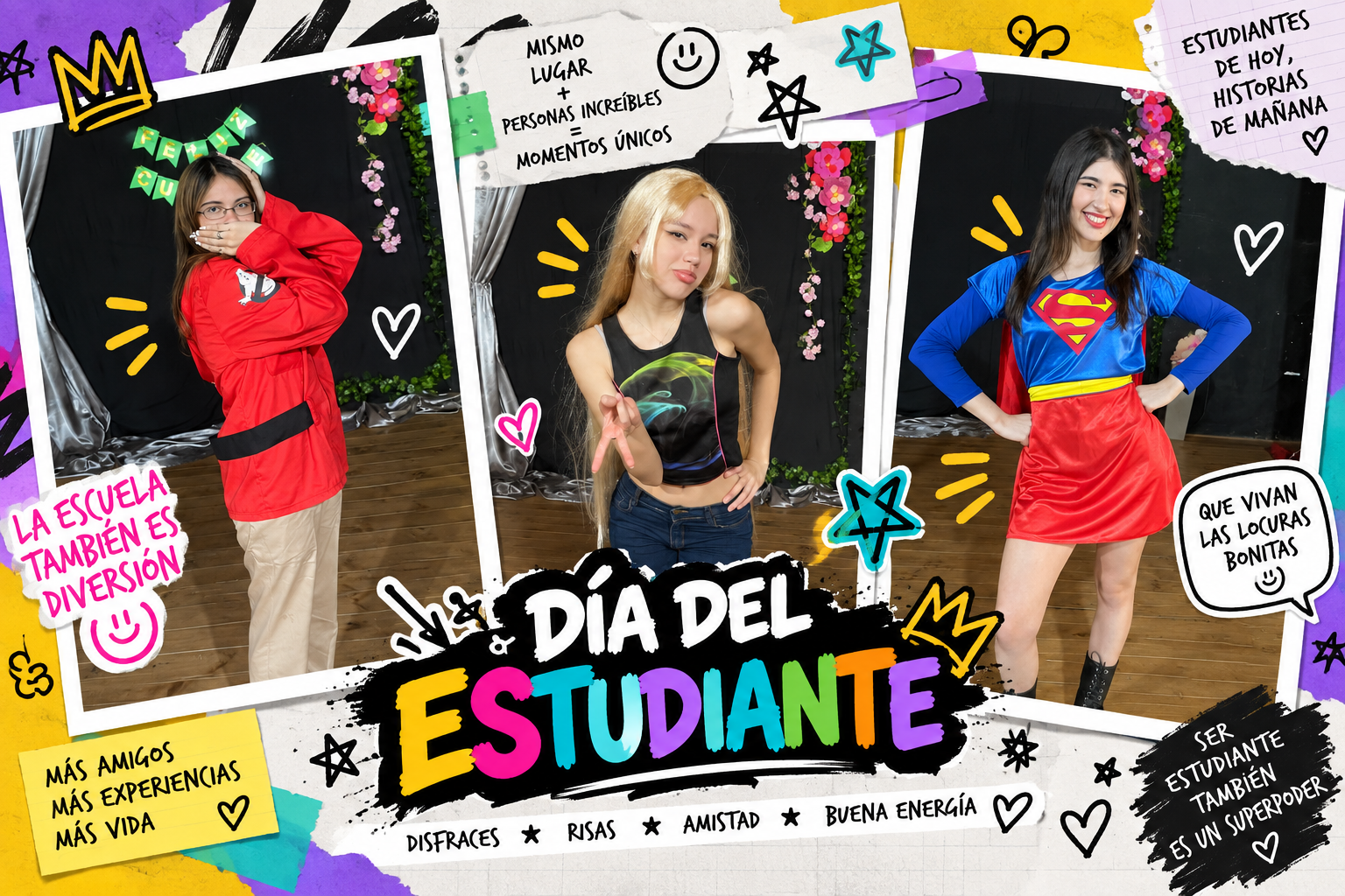 Estudiantes disfrazados celebrando su día
